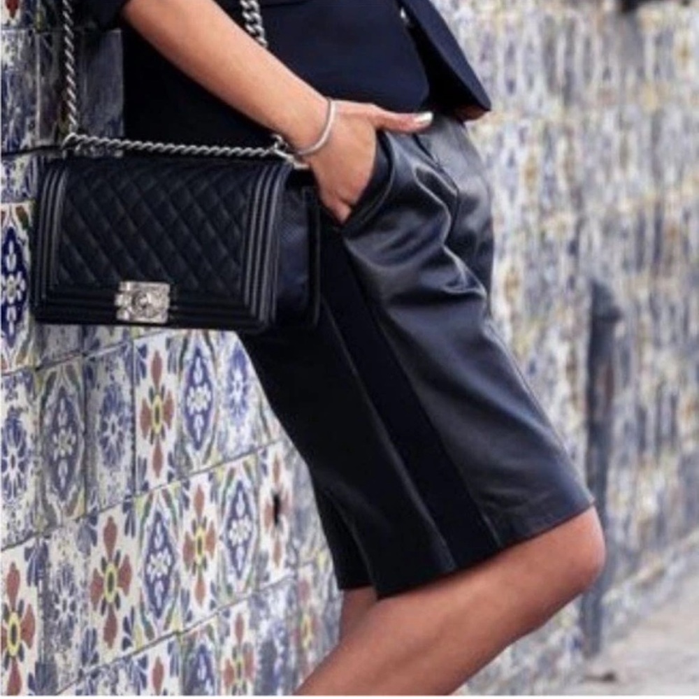 IRO Black Augie Leather Bermuda Biker shorts.